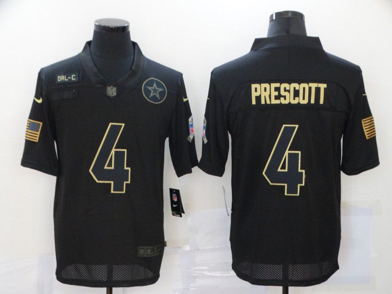 Men Dallas cowboys 4 Prescott Black gold lettering 2020 Nike NFL Jersey